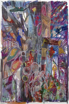 陈彧君,《更衣记》,2022,亚克力上综合材料,169×116 cm
陈彧君,《更衣记》,2022,亚克力上综合材料,169×116 cm