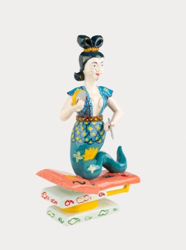 张晓,《怪力乱神》系列,2021年。香樟木,油漆,丙烯,46 X 18 X 25 cm。图片由艺术家和空白空间提供
张晓,《怪力乱神》系列,2021年。香樟木,油漆,丙烯,46 X 18 X 25 cm。图片由艺术家和空白空间提供