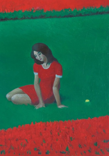 
王兴伟《无题-红花绿草地上的女人-No.2》
150×105cm 布面油画 2010
周艟收藏
