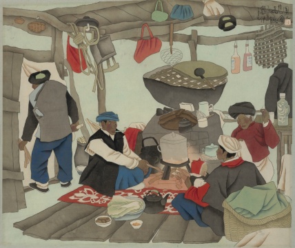 任建国 《男人也会烧饭》 40.5x47.5cm 绢本工笔重彩 1982年
任建国 《男人也会烧饭》 40.5x47.5cm 绢本工笔重彩 1982年