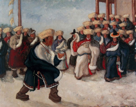 孙宗慰，《献茶图》，布面油画，53.7×68.4cm，1943年
