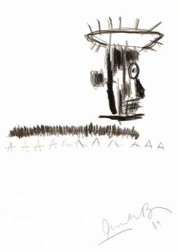 Jean-Michel Basquiat 让·米歇尔·巴斯奎特《Head with Crown of Thorns》综合材料 mixed media 21 × 15cm 1984 Jean-Michel Basquiat 让·米歇尔·巴斯奎特《Head with Crown of Thorns》综合材料 mixed media 21 × 15cm 1984