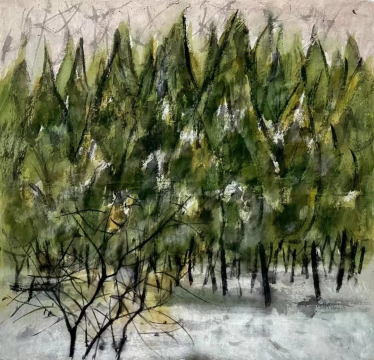 翁剑青《雪后》45×50cm 墨、色彩、皮纸 2024
翁剑青《雪后》45×50cm 墨、色彩、皮纸 2024