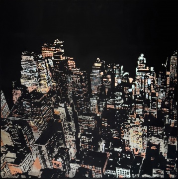 《曼哈顿时代#1》 2024年 布面综合媒介,金箔 ,银箔,铜箔,丙烯 203cm×203cm
《曼哈顿时代#1》 2024年 布面综合媒介,金箔 ,银箔,铜箔,丙烯 203cm×203cm
