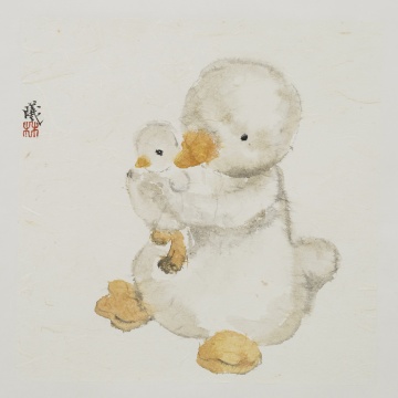 《抱抱鸭》 30×30cm 纸本水墨 2024
《抱抱鸭》 30×30cm 纸本水墨 2024