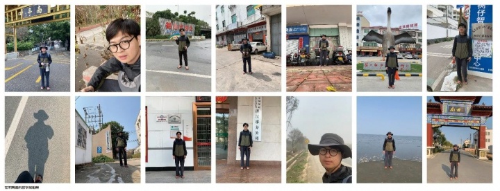 郭定奋在印有不同城市名字的牌匾前留影
郭定奋在印有不同城市名字的牌匾前留影