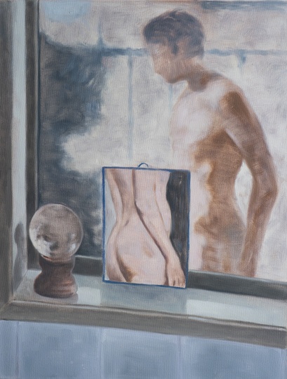 VALDRIN THAQI Cars Hiss by my Window, 2023 Oil on Canvas 31 1/2 × 17 7/10 in 80 × 45 cm
