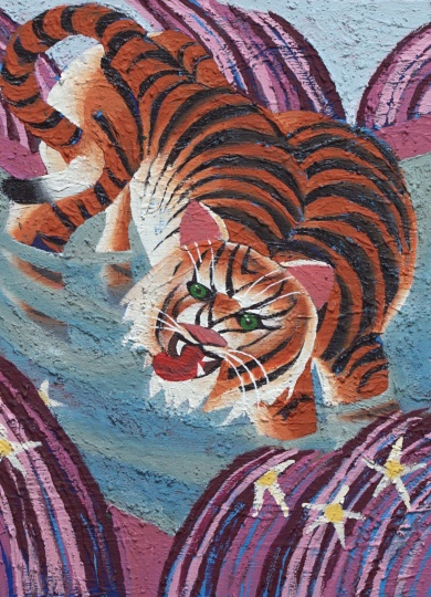 RALF KOKKE Splashy Tiger, 2024 Chalk Paint On Canvas 27 3/5 × 19 7/10 in 70 x 50 cm
