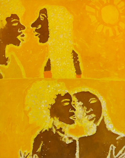 SOLA OLULODE The Feels, 2019 Ink, acrylic, pastel, and wax on canvas 59 4/5 × 48 in 152 × 122 cm
