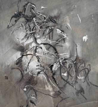 徐善循 草木灰线系列2024年作 水墨 丙烯89X96cm