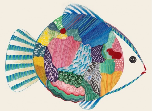 《八斗·彩·收获》（2019 年） 

尺寸：60cmX100cm

材料：宣纸、颜彩、矿物颜料
