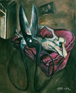 《剪刀和你的烦恼在一起》，145 x 120cm，布面油画，1996
