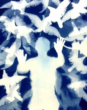 张大力 《呼吸》147.5X119cm&nbsp; 纯棉布蓝晒油彩 2023.4
