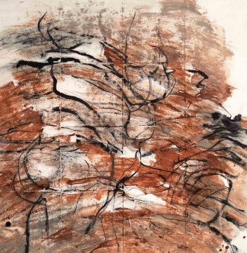 《附体系列之二十五》&nbsp; 2016年
124×126cm&nbsp; 水墨&nbsp; 丙烯&nbsp; 红土

