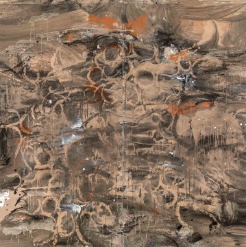 《黄河》&nbsp; 2024年
244×244cm&nbsp; 水墨 丙烯 草木灰&nbsp; 红土&nbsp; 黄土

