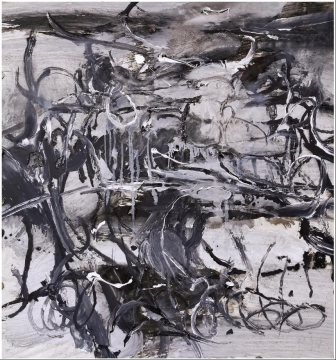 《草木灰线》96×89cm&nbsp; 水墨 丙烯 草木灰 2022年
