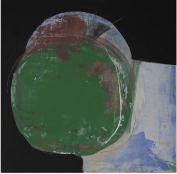 青格乐图 《两个苹果，一个镜像》&nbsp;80×80cm&nbsp;布面天然矿粉 2024

&nbsp;
