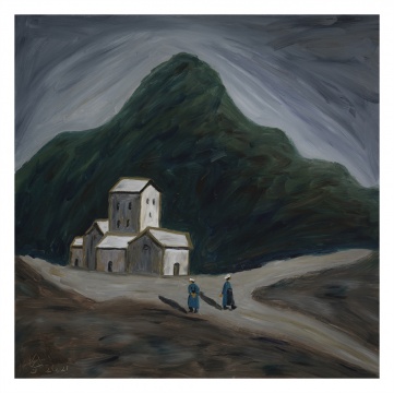 胡吉宏 《屯堡老汉人140》 布面油画 100x100cm
