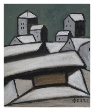 胡吉宏 《屯堡石头寨053》 布面油画&nbsp; 50x60cm
