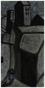 胡吉宏 《屯堡老汉人282》 土纸+丙烯+蓝靛泥 120x240cm
