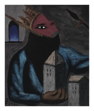 胡吉宏 《军傩系列025》 40x50cm 布面油画&nbsp;
